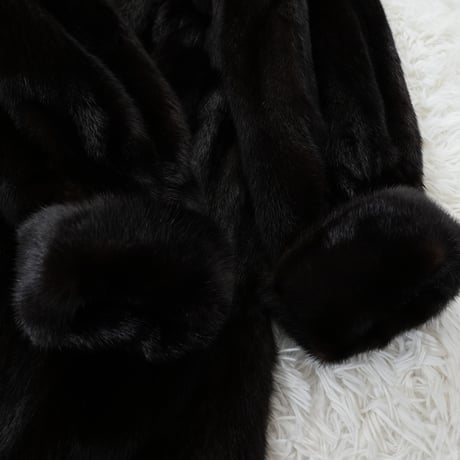 Dark Mink Long Coat Roll Up Sleeve - SAGA MINK Genuine Vintage Fur Japan