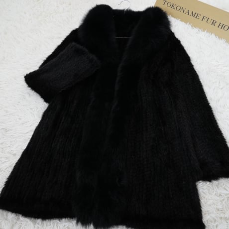 Yarn Mink and Fox Fur Trim Coat Genuine Vintage Fur Japan