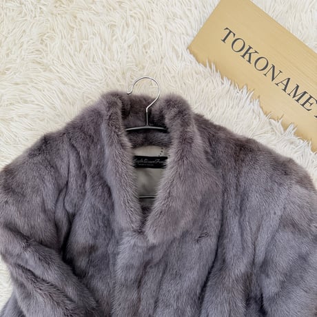 Silver Gray Dyed Cross Mink Fur Coat Genuine Vintage Fur Japan