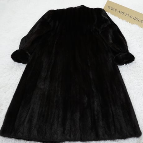 Dark Mink Long Coat Roll Up Sleeve - SAGA MINK Genuine Vintage Fur Japan