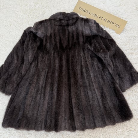 Black Cross Dyed Mink Coat EMBA Genuine Vintage Fur Japan