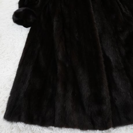 Dark Mink Long Coat Roll Up Sleeve - SAGA MINK Genuine Vintage Fur Japan