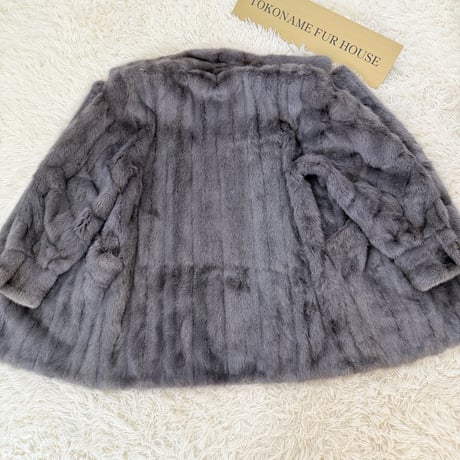 Silver Gray Dyed Cross Mink Fur Coat Genuine Vintage Fur Japan