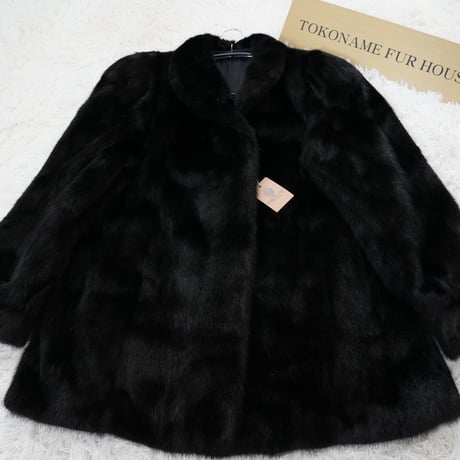 Black Mink Coat - SAGA MINK Soft and Glossy Genuine Vintage Fur Japan