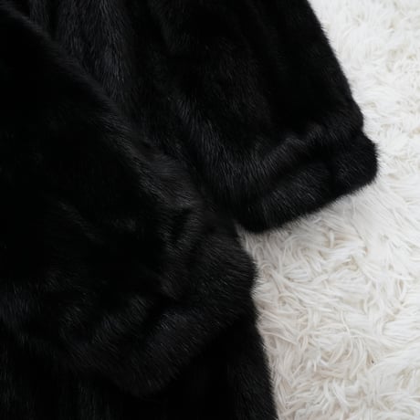 Black Mink Long Coat Soft and Glossy Genuine Vintage Fur Japan