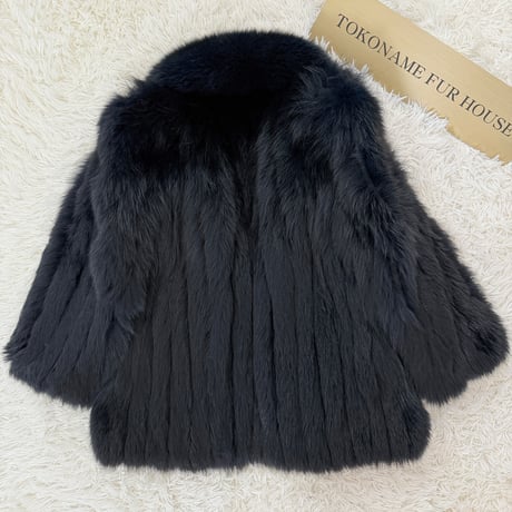 Blue Fox Navy Dyed Coat Soft and Fuffy Vintage Fur Japan