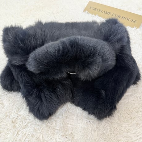 Blue Fox Navy Dyed Coat Soft and Fuffy Vintage Fur Japan
