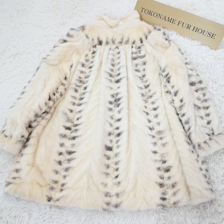 Pearl Mink Lynx Pattern Coat Genuine Vintage Fur Japan