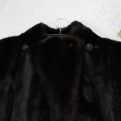 Dark Mink Long Coat Roll Up Sleeve - SAGA MINK Genuine Vintage Fur Japan