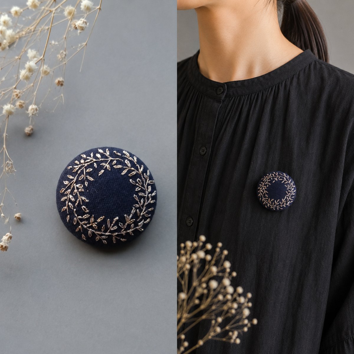 会津木綿×手刺繍ブローチ【輪（りん）】 | wire+.