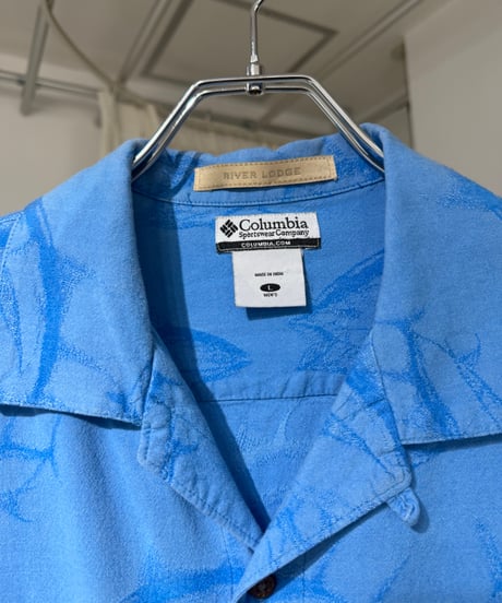 00s Columbia コットンレーヨン 魚柄開襟シャツ