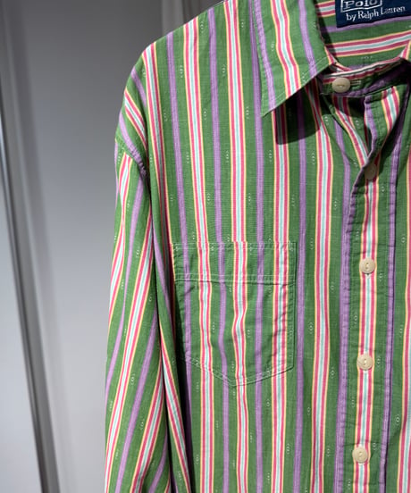 90s Polo Ralph Lauren チンスト付きストライプ柄シャツ