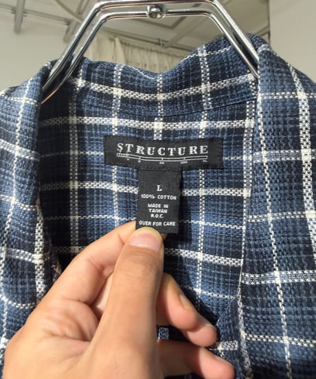 90s STRUCTURE オープンカラー半袖チェックシャツ