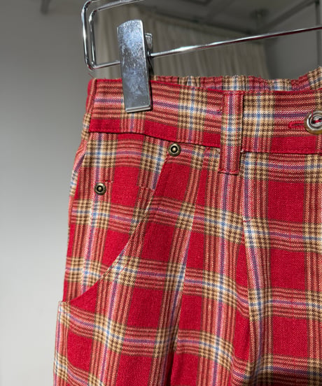 90s レーヨンリネン チェックハーフパンツ