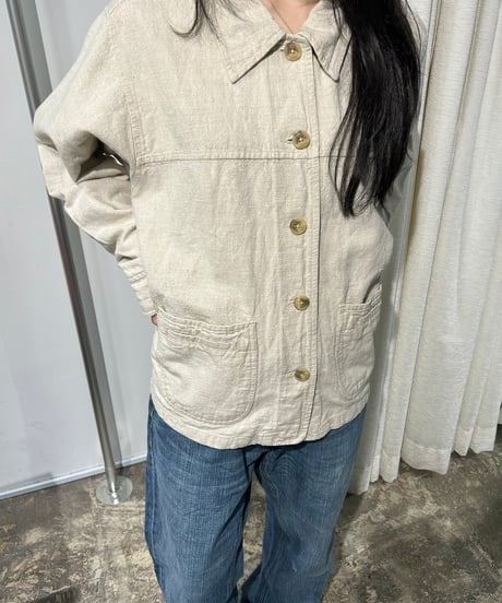 90s リネンコットン アイボリーワークジャケット