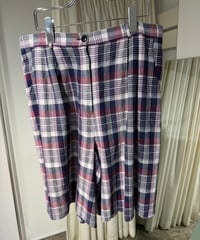 リネン混 ワイドチェックショーツ