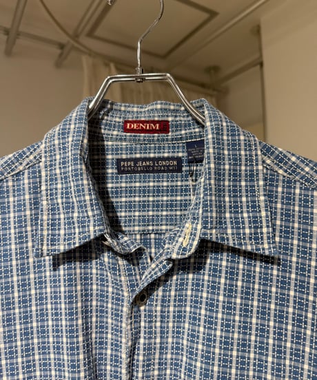 90s PEPE JEANS 刺子ステッチ 半袖チェックシャツ