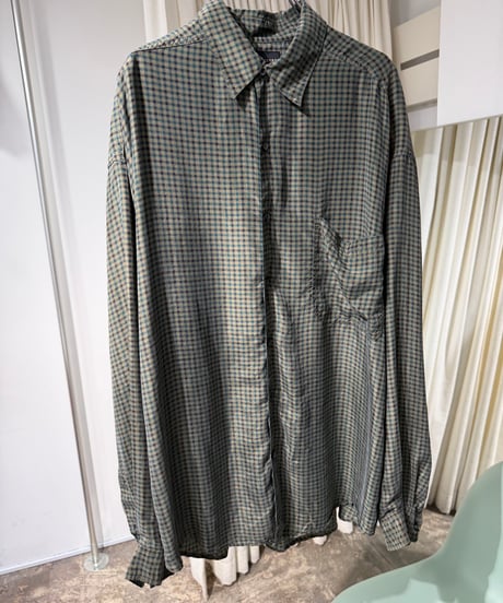 90s STRUCTURE シルク100チェックシャツ
