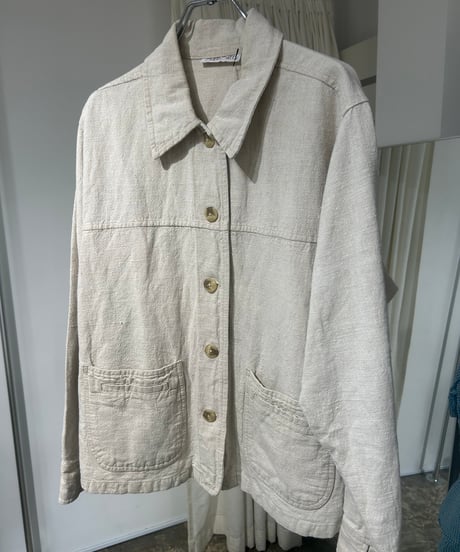 90s リネンコットン アイボリーワークジャケット