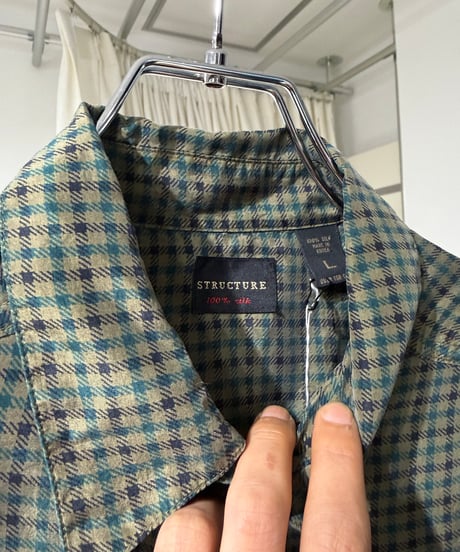 90s STRUCTURE シルク100チェックシャツ