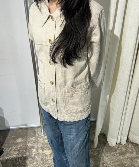 90s リネンコットン アイボリーワークジャケット