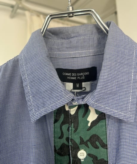 COMME des GARCONS HOMME PLUS カモ柄切り替え チェックシャツ
