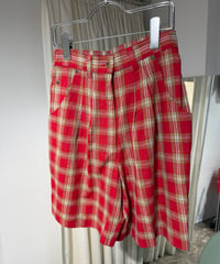 90s レーヨンリネン チェックハーフパンツ