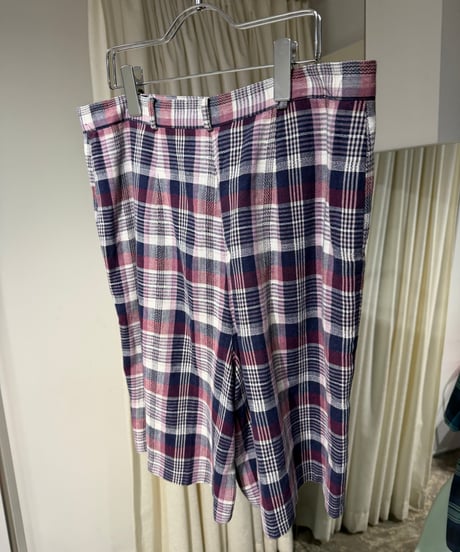 リネン混 ワイドチェックショーツ