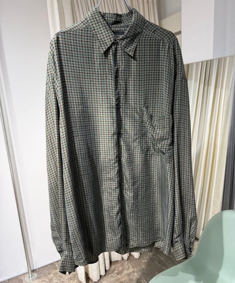 90s STRUCTURE シルク100チェックシャツ