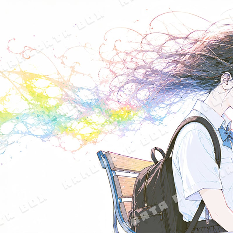 カラフルな女性の絵 カラフルな虹色の風を纏い何かを想う女子校の横顔 no.2 | イラスト素材
