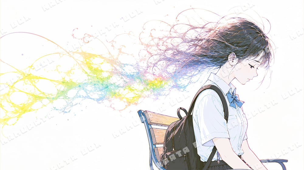 カラフルな虹色の風を纏い何かを想う女子校の横顔 no.2 | イラスト素材