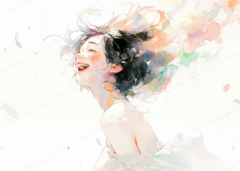 淡い色彩で描かれた笑顔の女性の水彩イラスト no.4 | イラスト素材の