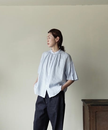 gather sleeve linen shirt
