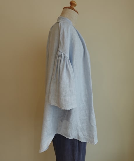 gather sleeve linen shirt