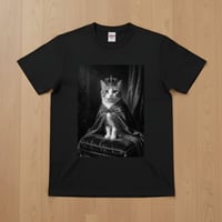 猫（マンチカン）半袖Tシャツ ルネサンス風モノクロアート ブラック 男女兼用