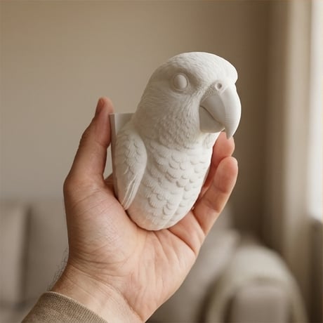 インコ（セネガルパロット）の壁掛けレリーフ 3Dプリント 白PLA インテリア