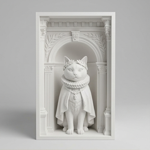 猫（シャルトリュー）の3Dプリント ブックヌーク 白PLA 本棚インテリア