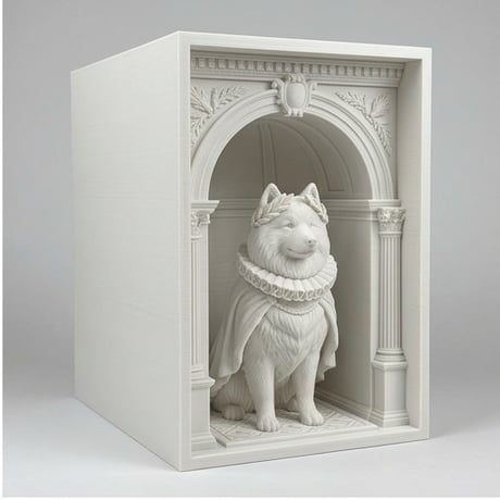 犬（サモエド）の3Dプリント ブックヌーク 白PLA 本棚インテリア