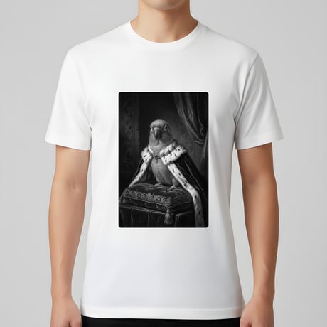 ナナイロメキシコインコ半袖Tシャツ ルネサンス風モノクロ ホワイト 男女兼用