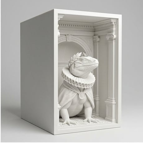イグアナ（サバクイグアナ）の3Dプリント ブックヌーク 白PLA 本棚インテリア