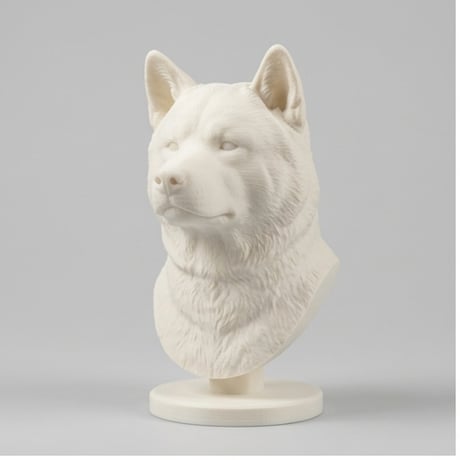 犬（秋田犬）の3Dプリント胸像 白PLA 彫刻 置物 インテリア