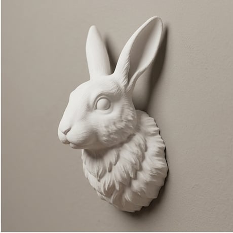 うさぎ（フレンチアンゴラ）の壁掛けレリーフ 3Dプリント 白PLA インテリア