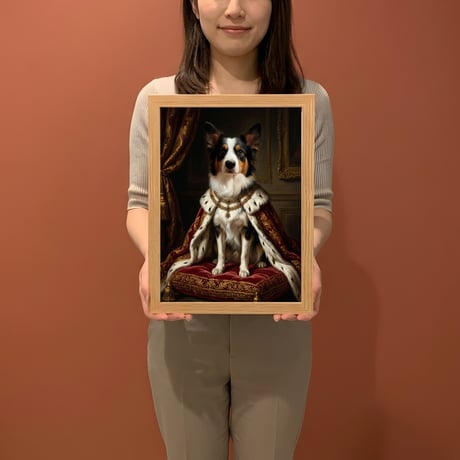 犬（ボーダーコリー）のルネサンス風肖像画 油絵風アートA4額装インテリア壁掛け