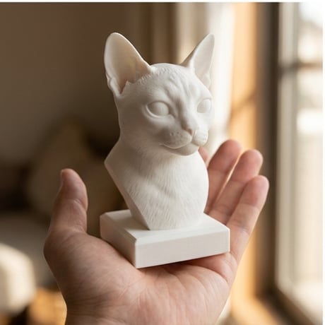 猫（シンガプーラ）の3Dプリント胸像 白PLA 彫刻 置物 インテリア