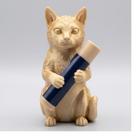 猫の3Dプリント リップケース シルクゴールド キーホルダー