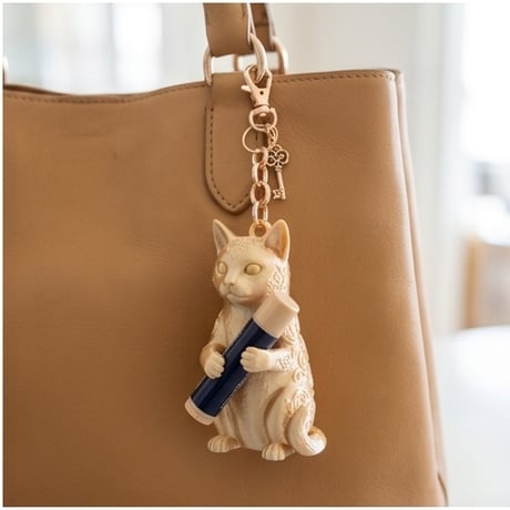 猫の3Dプリント リップケース シルクゴールド キーホルダー