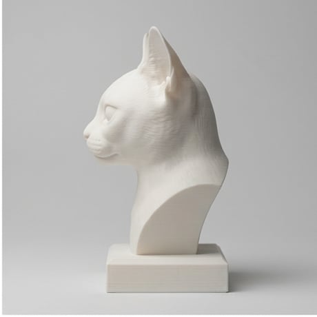 猫（シンガプーラ）の3Dプリント胸像 白PLA 彫刻 置物 インテリア