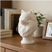 犬（ポメラニアン）の3Dプリント胸像 白PLA 彫刻 置物 インテリア