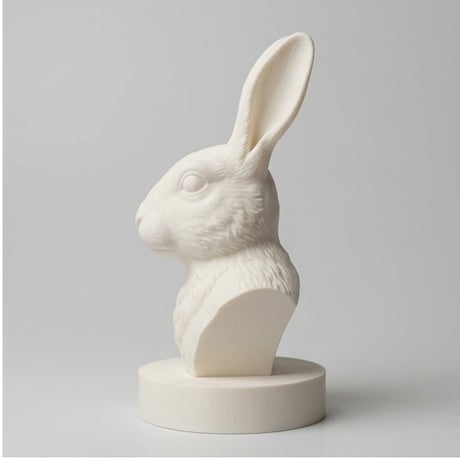 うさぎ（サテン）の3Dプリント胸像 白PLA 彫刻 置物 インテリア