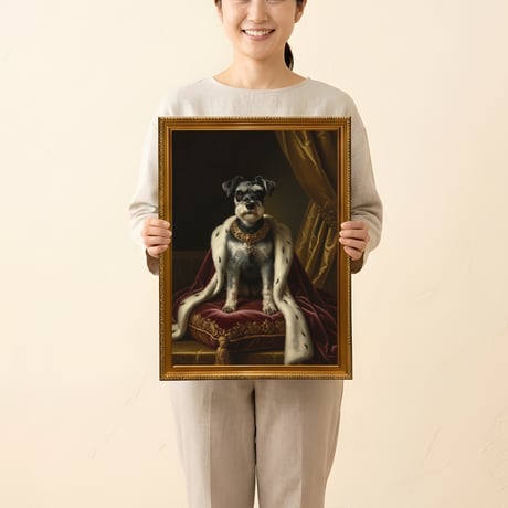 犬（ミニチュアシュナウザー）のルネサンス風肖像画 A3額装インテリア壁掛け
